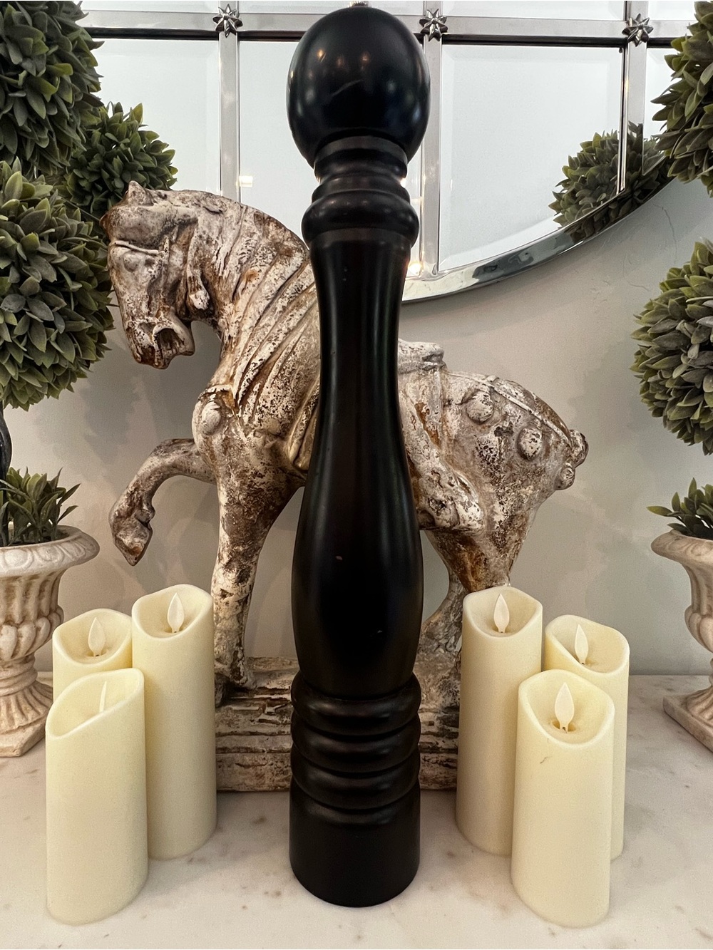 Oversized Black Wood Pepper Mill 20” Tall Statement Kitchen Decor Grinder Solid